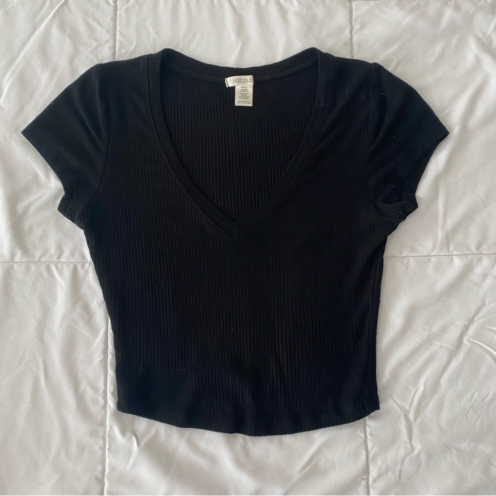 Ribbed V Neck Crop Top